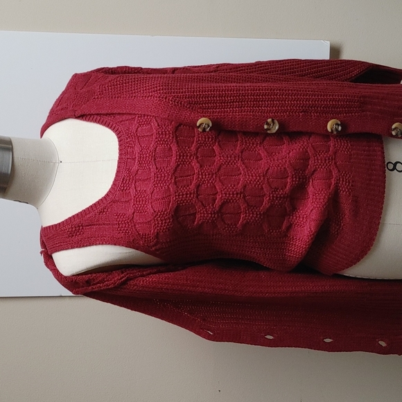 Ally Mae Cardigan & Tank Sweater Set Burgundy M - Picture 1 of 17
